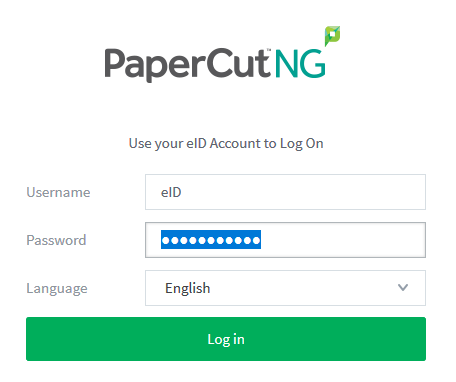 PaperCut login screen